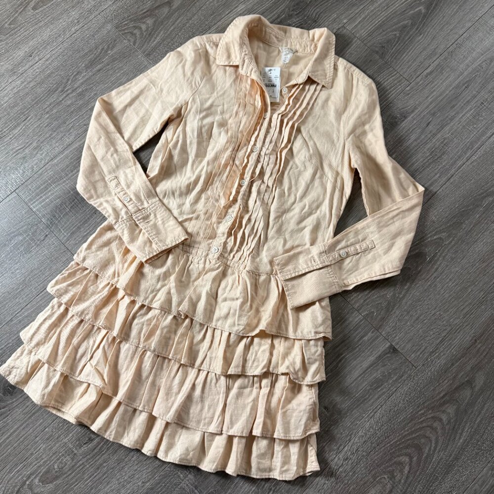 NWT J. Crew Long Sleeve Tiered Pleated Tunic Dress Women's Size 0 - Picture 2 of 7
